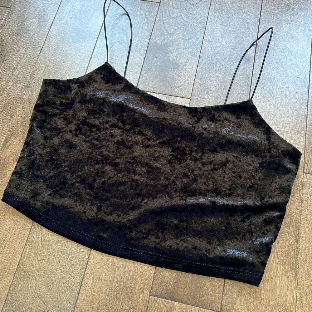 Garage Black Velvet Spaghetti Strap Crop Top